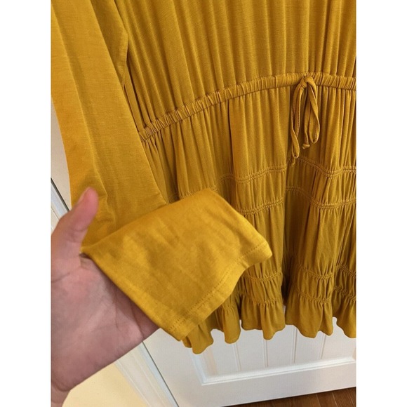 Anthropologie Ingrid Tiered-Ruffle Dress by Dolan Yellow Gold Knit Size XL NWOT - Picture 5 of 8